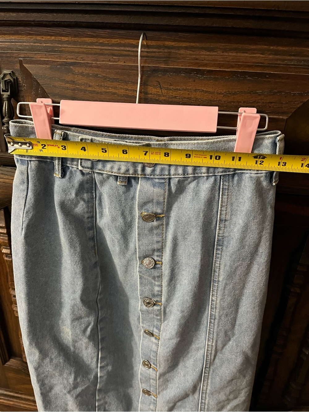 Light Blue Button-Front Denim Midi Skirt - Picture 3 of 5